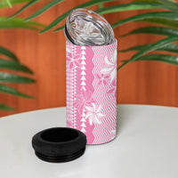 Hawaii Kakau Tribal 4 in 1 Can Cooler Tumbler With Pink Tiare