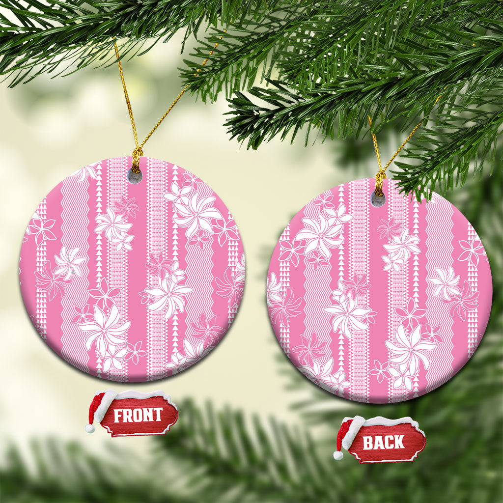 Hawaii Kakau Tribal Ceramic Ornament With Pink Tiare LT05 Circle Pink - Polynesian Pride