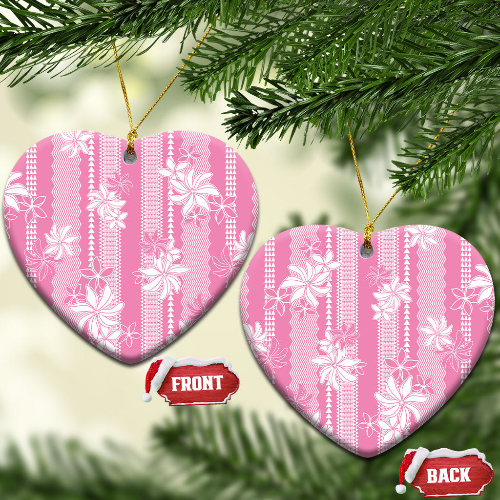 Hawaii Kakau Tribal Ceramic Ornament With Pink Tiare LT05 Heart Pink - Polynesian Pride