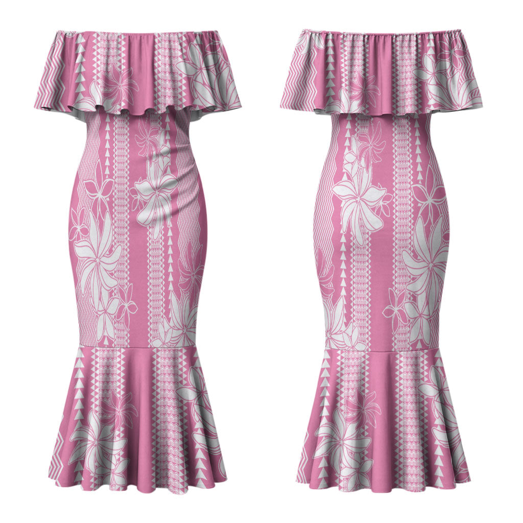 Hawaii Kakau Tribal Couples Matching Mermaid Dress and Hawaiian Shirt With Pink Tiare LT05 - Polynesian Pride