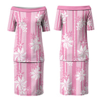 Hawaii Kakau Tribal Couples Matching Puletasi and Long Sleeve Button Shirt With Pink Tiare LT05 - Polynesian Pride