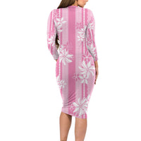 Hawaii Kakau Tribal Family Matching Long Sleeve Bodycon Dress and Hawaiian Shirt With Pink Tiare LT05 - Polynesian Pride