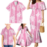 Hawaii Kakau Tribal Family Matching Mermaid Dress and Hawaiian Shirt With Pink Tiare LT05 - Polynesian Pride