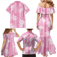 Hawaii Kakau Tribal Family Matching Mermaid Dress and Hawaiian Shirt With Pink Tiare LT05 - Polynesian Pride