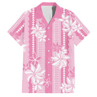 Hawaii Kakau Tribal Family Matching Off Shoulder Maxi Dress and Hawaiian Shirt With Pink Tiare LT05 Dad's Shirt - Short Sleeve Pink - Polynesian Pride