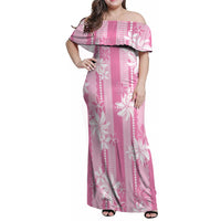 Hawaii Kakau Tribal Family Matching Off Shoulder Maxi Dress and Hawaiian Shirt With Pink Tiare LT05 Mom's Dress Pink - Polynesian Pride