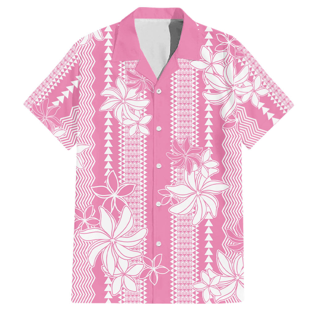 Hawaii Kakau Tribal Family Matching Off Shoulder Short Dress and Hawaiian Shirt With Pink Tiare LT05 Dad's Shirt - Short Sleeve Pink - Polynesian Pride