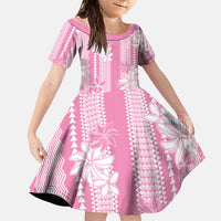 Hawaii Kakau Tribal Family Matching Tank Maxi Dress and Hawaiian Shirt With Pink Tiare LT05 Daughter's Dress Pink - Polynesian Pride