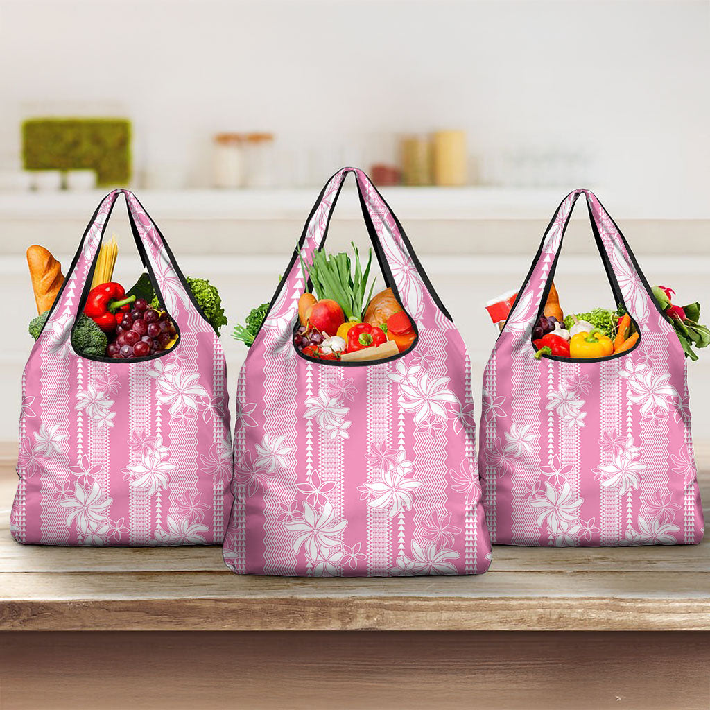 Hawaii Kakau Tribal Grocery Bag With Pink Tiare