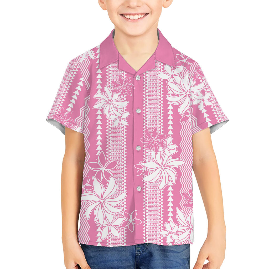 Hawaii Kakau Tribal Kid Hawaiian Shirt With Pink Tiare