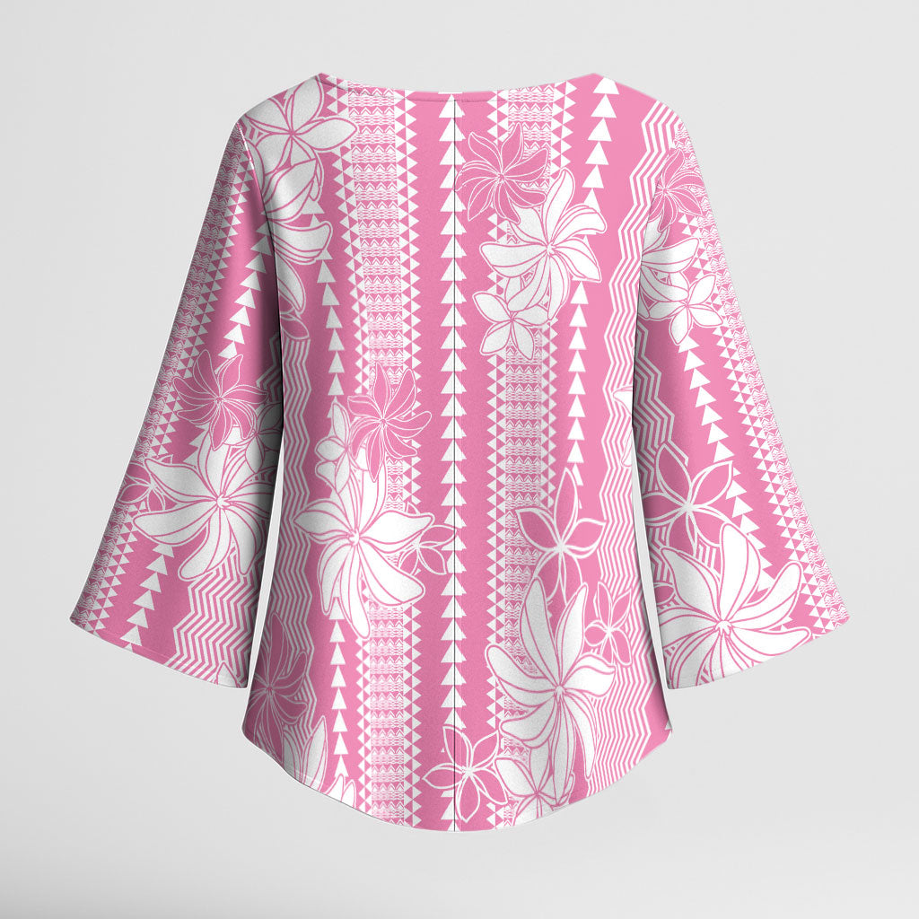 Hawaii Kakau Tribal Kimono Sleeve Blouse With Pink Tiare