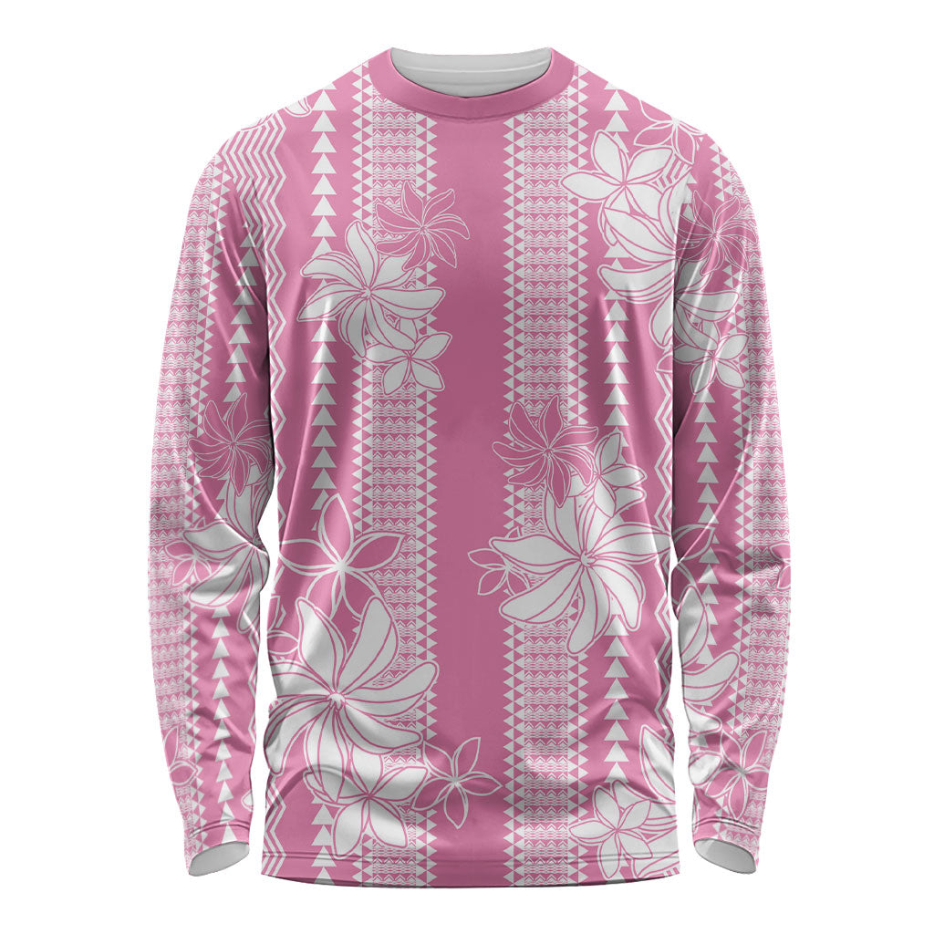 Hawaii Kakau Tribal Long Sleeve Shirt With Pink Tiare
