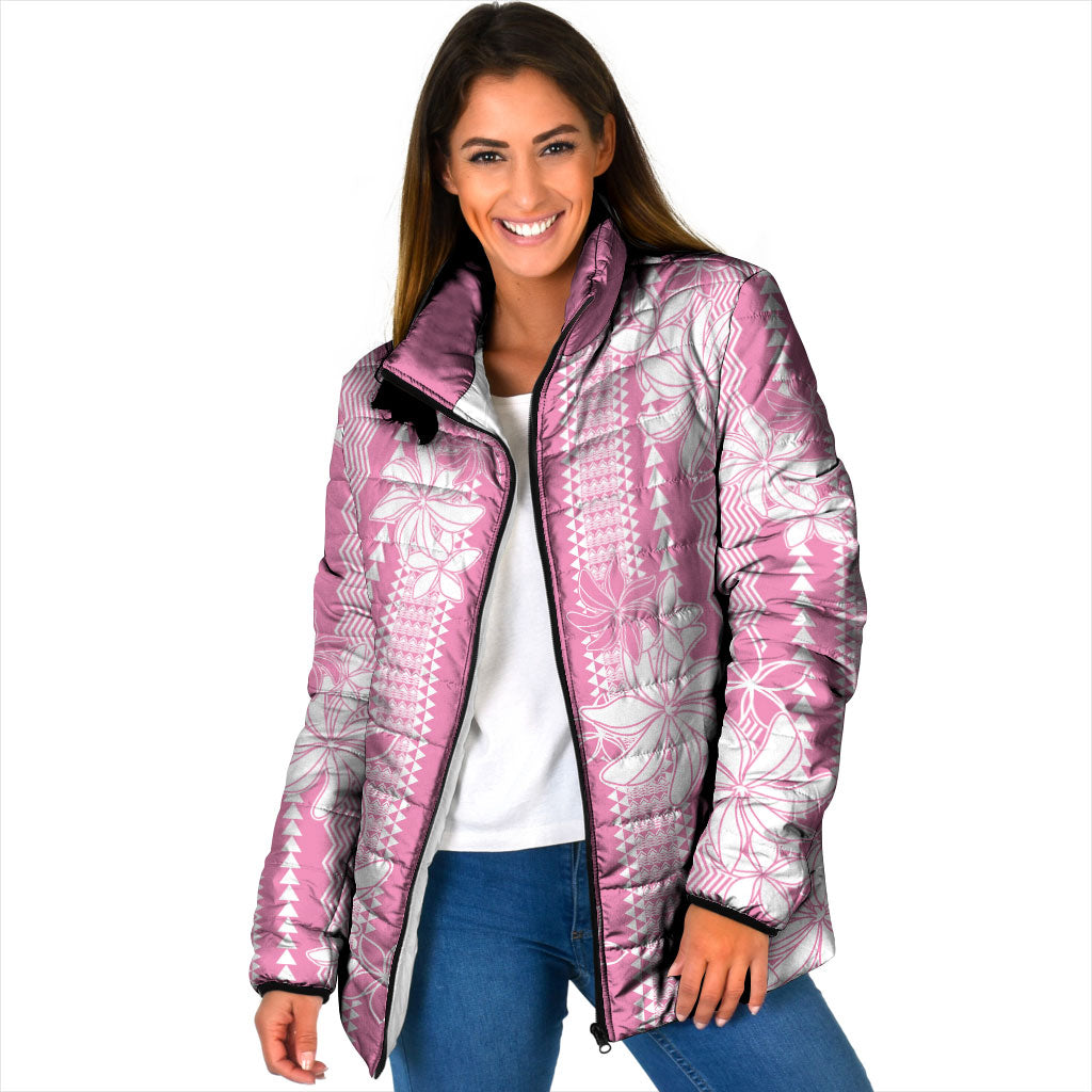 Hawaii Kakau Tribal Padded Jacket With Pink Tiare