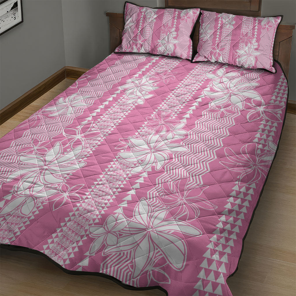 Hawaii Kakau Tribal Quilt Bed Set With Pink Tiare