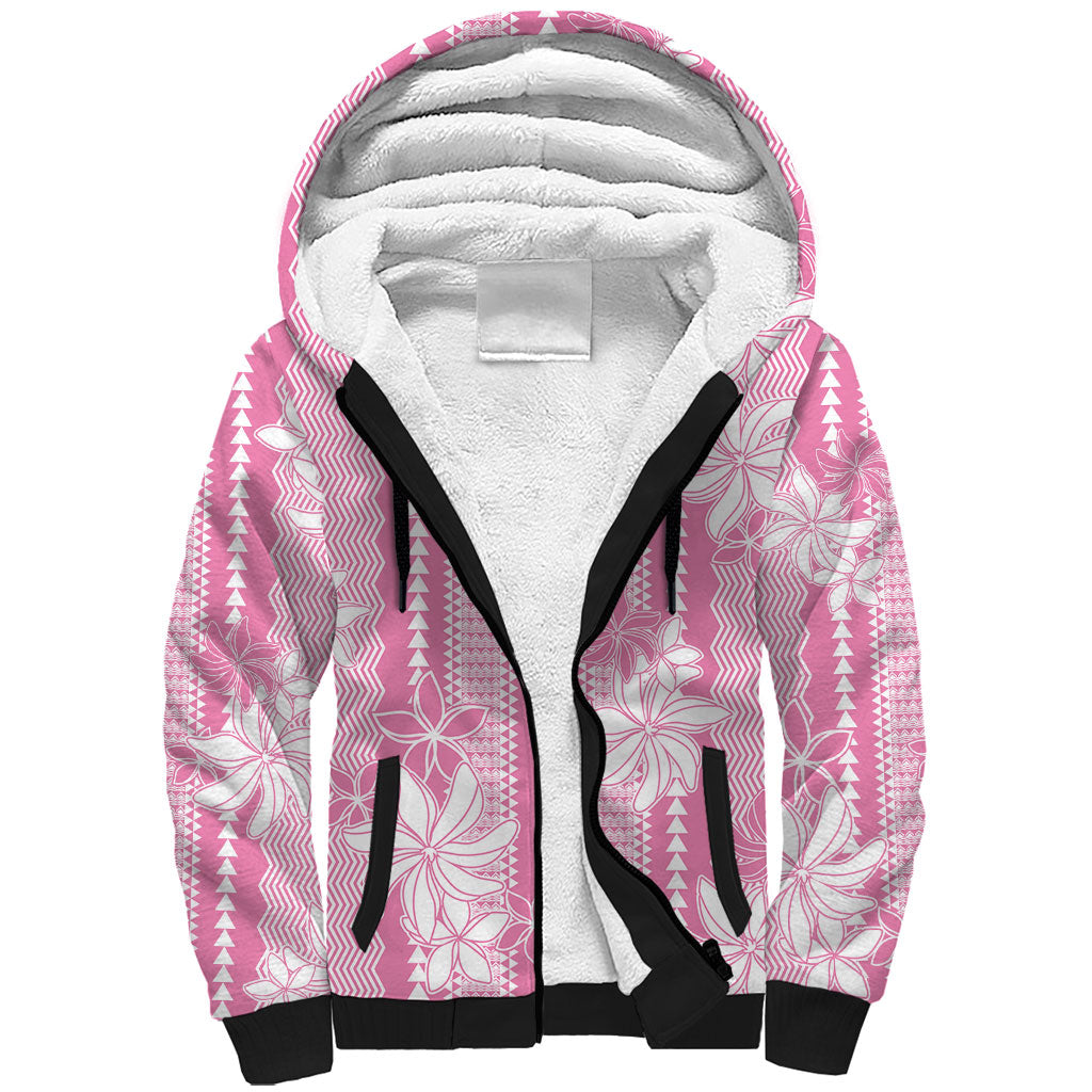 Hawaii Kakau Tribal Sherpa Hoodie With Pink Tiare