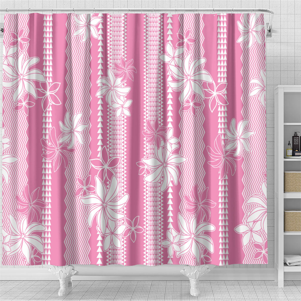 Hawaii Kakau Tribal Shower Curtain With Pink Tiare