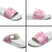 Hawaii Kakau Tribal Slide Sandals With Pink Tiare