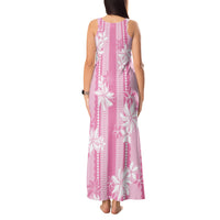 Hawaii Kakau Tribal Tank Maxi Dress With Pink Tiare