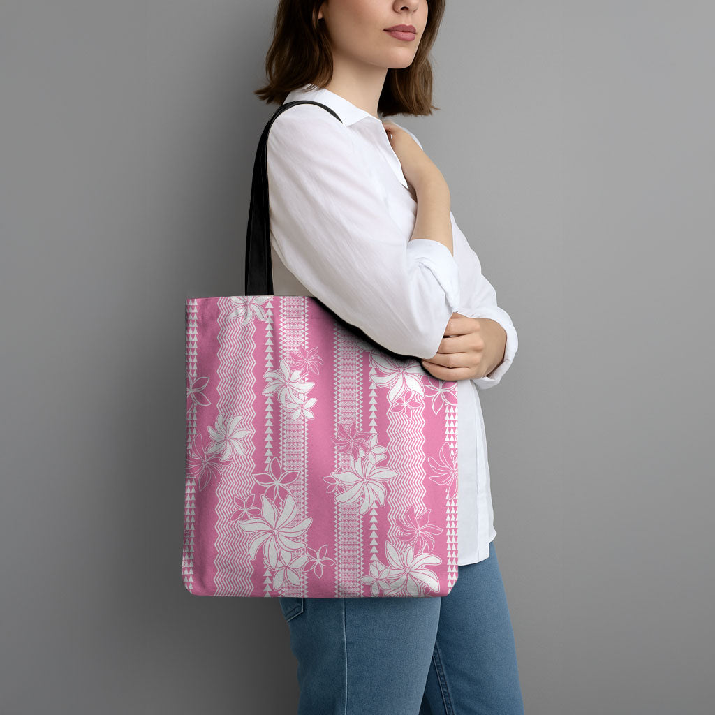 Hawaii Kakau Tribal Tote Bag With Pink Tiare