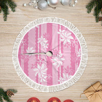 Hawaii Kakau Tribal Tree Skirt With Pink Tiare LT05 Fringed Pink - Polynesian Pride