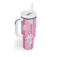 Hawaii Kakau Tribal Tumbler With Handle With Pink Tiare
