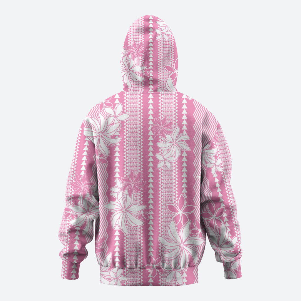 Hawaii Kakau Tribal Zip Hoodie With Pink Tiare LT05 - Polynesian Pride