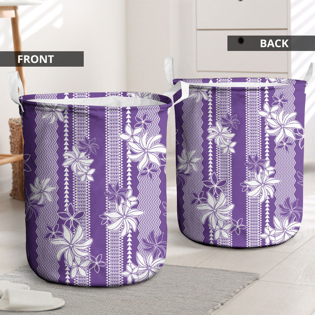Hawaii Kakau Tribal Laundry Basket With Purple Tiare
