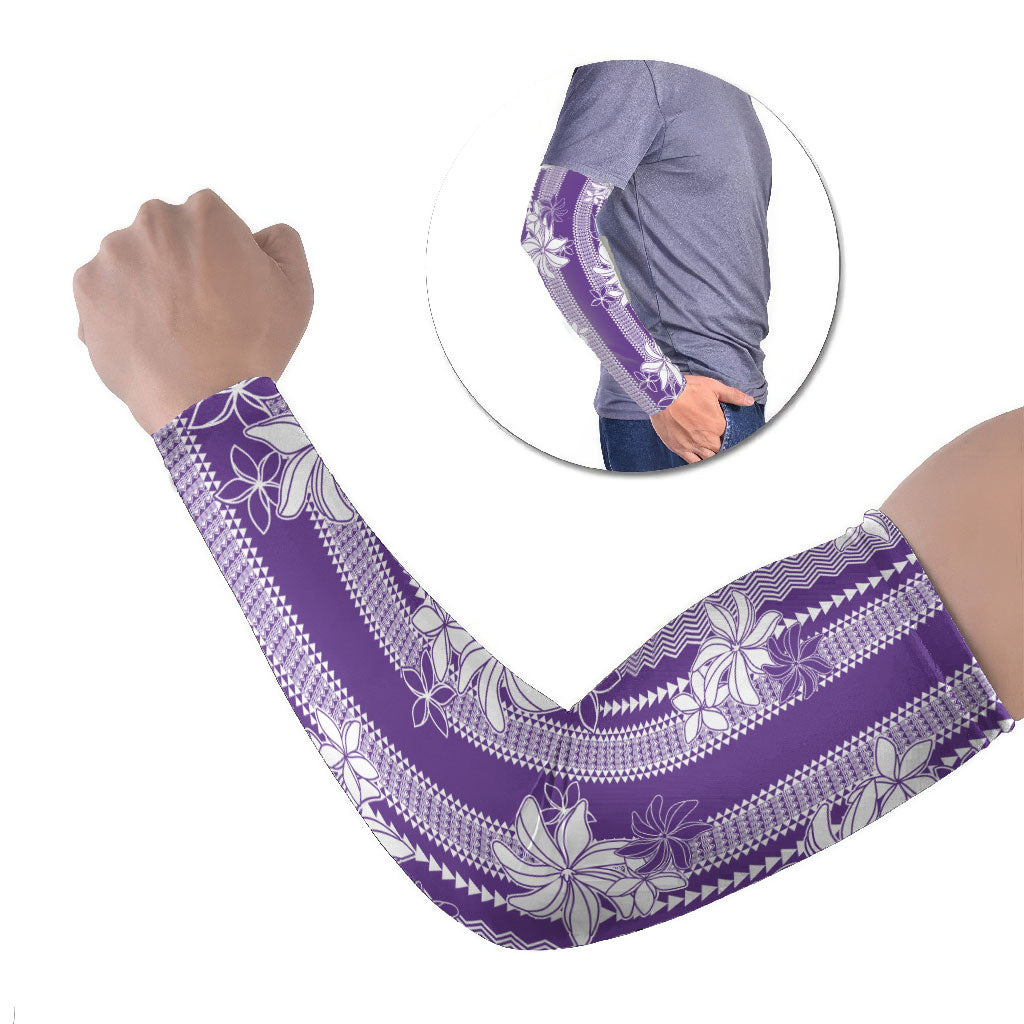 Hawaii Kakau Tribal Arm Sleeves With Purple Tiare