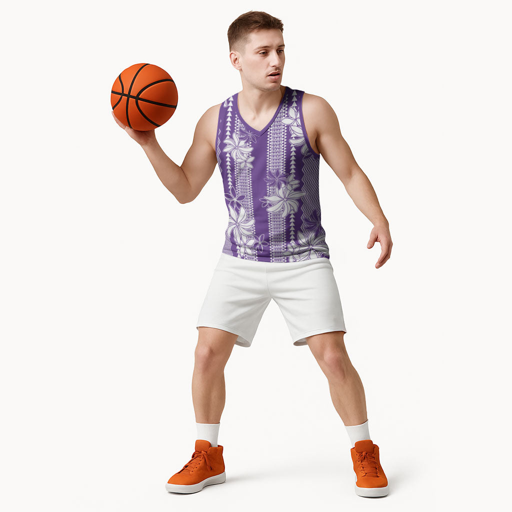Hawaii Kakau Tribal Basketball Jersey With Purple Tiare