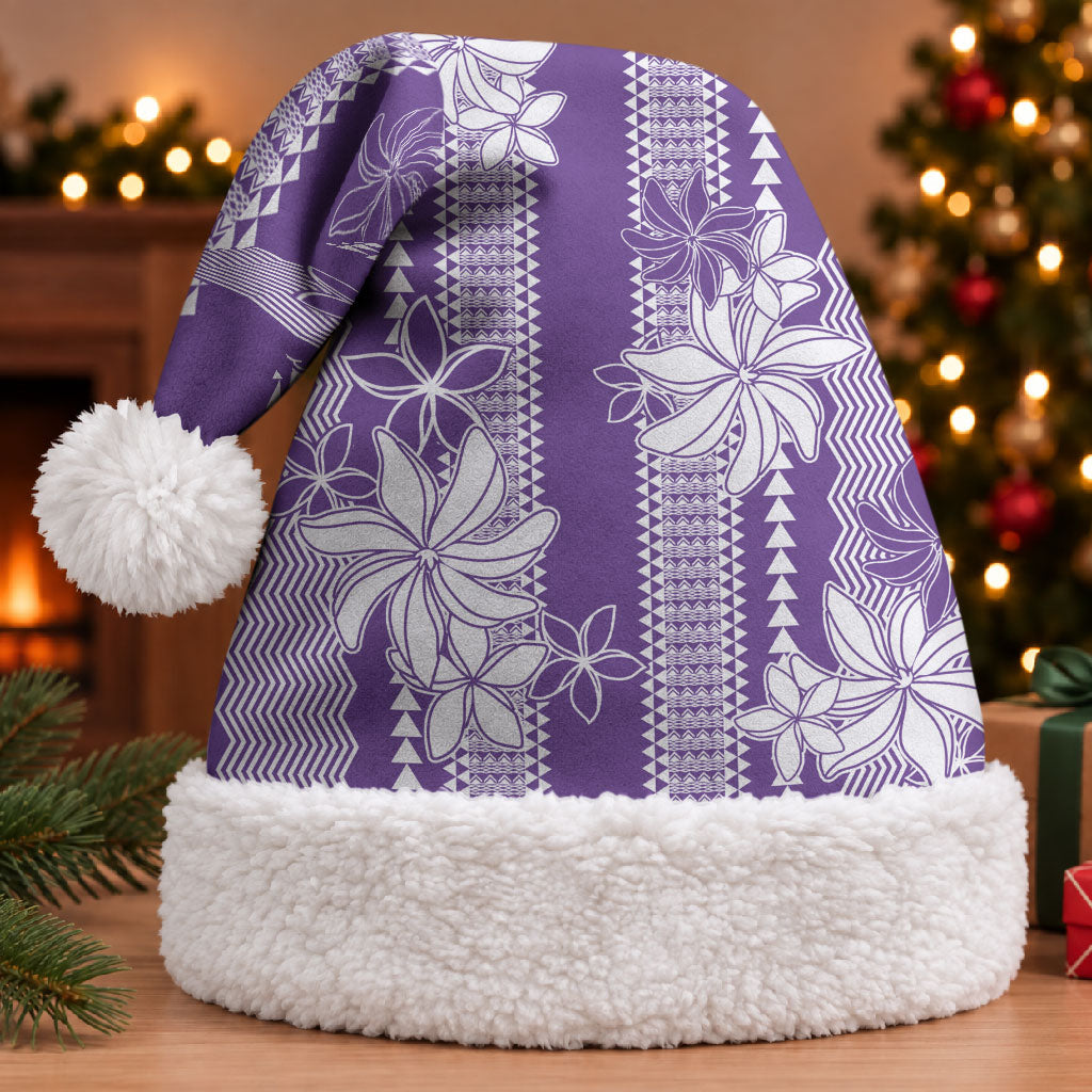 Hawaii Kakau Tribal Christmas Santa Hat With Purple Tiare