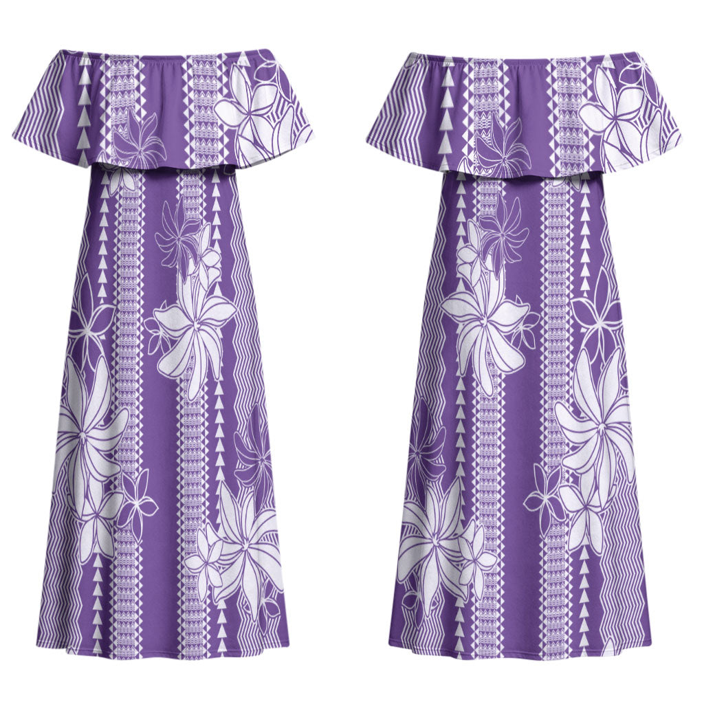Hawaii Kakau Tribal Couples Matching Off Shoulder Maxi Dress and Hawaiian Shirt With Purple Tiare LT05 - Polynesian Pride