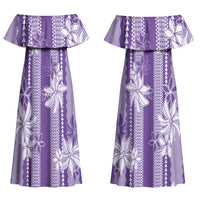 Hawaii Kakau Tribal Couples Matching Off Shoulder Maxi Dress and Hawaiian Shirt With Purple Tiare LT05 - Polynesian Pride