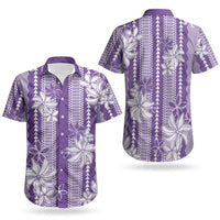 Hawaii Kakau Tribal Couples Matching Off Shoulder Short Dress and Hawaiian Shirt With Purple Tiare LT05 - Polynesian Pride