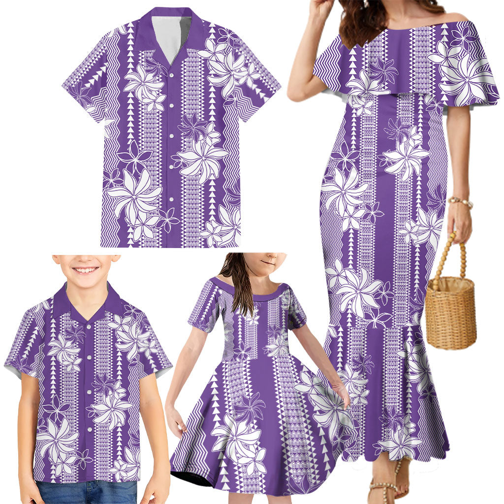 Hawaii Kakau Tribal Family Matching Mermaid Dress and Hawaiian Shirt With Purple Tiare LT05 - Polynesian Pride