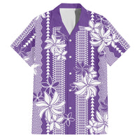 Hawaii Kakau Tribal Family Matching Mermaid Dress and Hawaiian Shirt With Purple Tiare LT05 Dad's Shirt - Short Sleeve Purple - Polynesian Pride