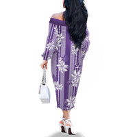 Hawaii Kakau Tribal Family Matching Off The Shoulder Long Sleeve Dress and Hawaiian Shirt With Purple Tiare LT05 - Polynesian Pride