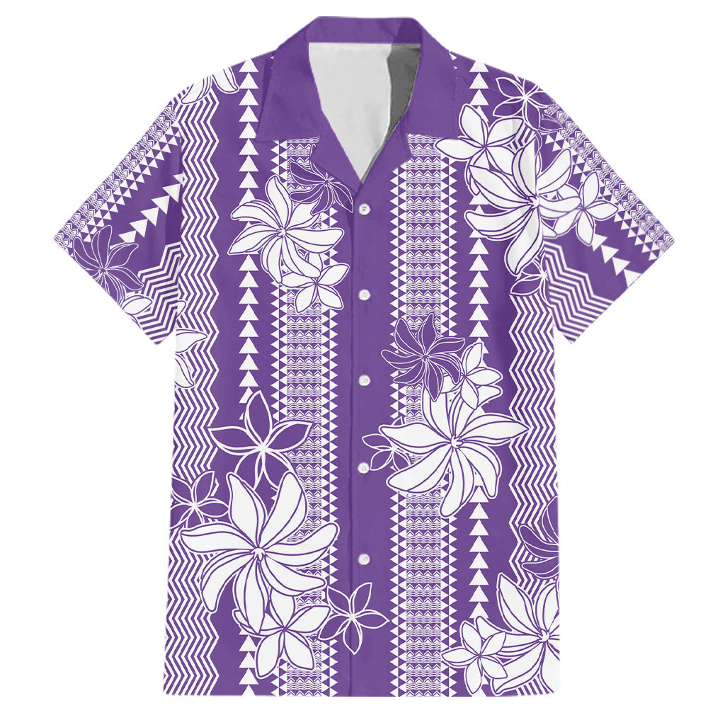 Hawaii Kakau Tribal Family Matching Off Shoulder Maxi Dress and Hawaiian Shirt With Purple Tiare LT05 Dad's Shirt - Short Sleeve Purple - Polynesian Pride