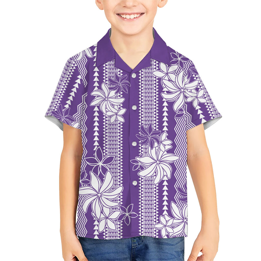 Hawaii Kakau Tribal Family Matching Off Shoulder Maxi Dress and Hawaiian Shirt With Purple Tiare LT05 Son's Shirt Purple - Polynesian Pride