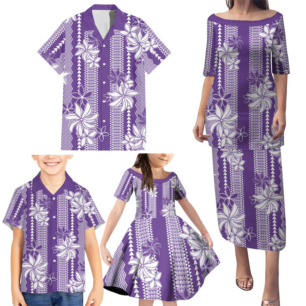 Hawaii Kakau Tribal Family Matching Puletasi and Hawaiian Shirt With Purple Tiare LT05 - Polynesian Pride