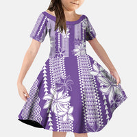 Hawaii Kakau Tribal Family Matching Summer Maxi Dress and Hawaiian Shirt With Purple Tiare LT05 Daughter's Dress Purple - Polynesian Pride