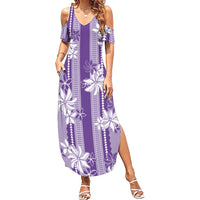 Hawaii Kakau Tribal Family Matching Summer Maxi Dress and Hawaiian Shirt With Purple Tiare LT05 Mom's Dress Purple - Polynesian Pride