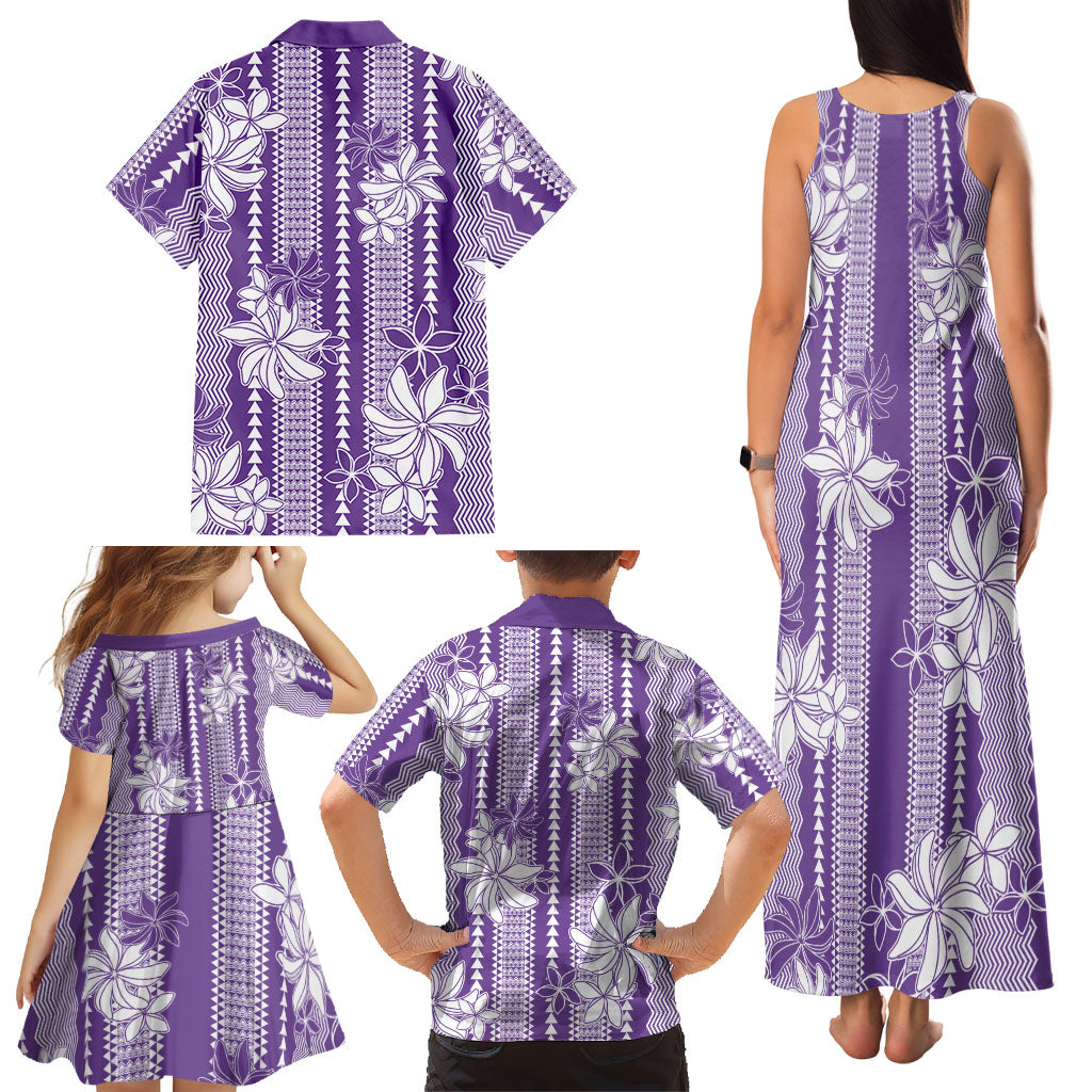 Hawaii Kakau Tribal Family Matching Tank Maxi Dress and Hawaiian Shirt With Purple Tiare LT05 - Polynesian Pride
