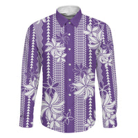 Hawaii Kakau Tribal Family Matching Tank Maxi Dress and Hawaiian Shirt With Purple Tiare LT05 Dad's Shirt - Long Sleeve Purple - Polynesian Pride