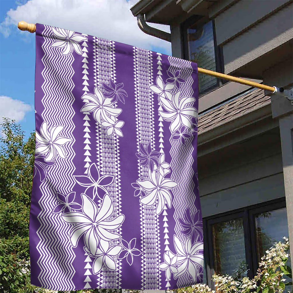 Hawaii Kakau Tribal Garden Flag With Purple Tiare