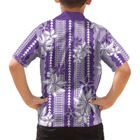 Hawaii Kakau Tribal Kid Hawaiian Shirt With Purple Tiare