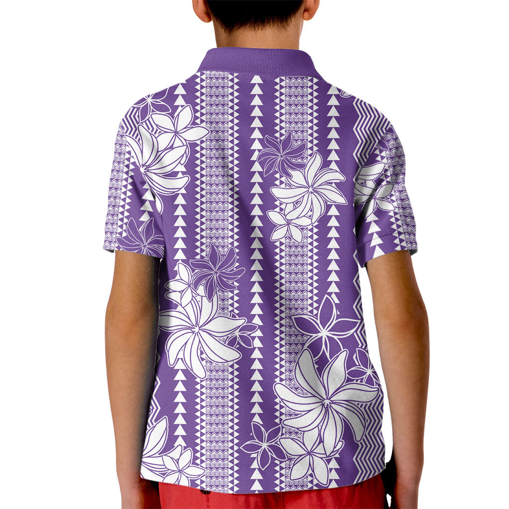 Hawaii Kakau Tribal Kid Polo Shirt With Purple Tiare