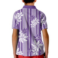 Hawaii Kakau Tribal Kid Polo Shirt With Purple Tiare