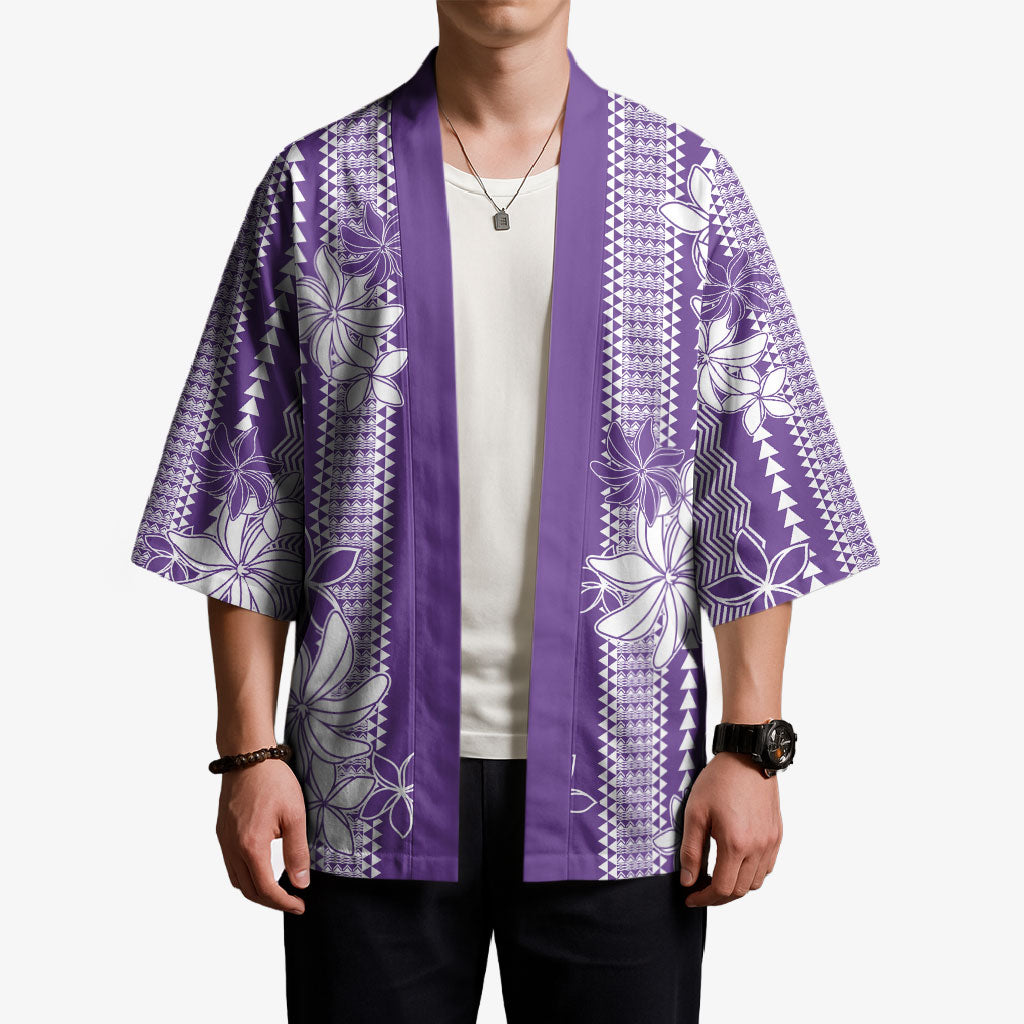 Hawaii Kakau Tribal Kimono With Purple Tiare