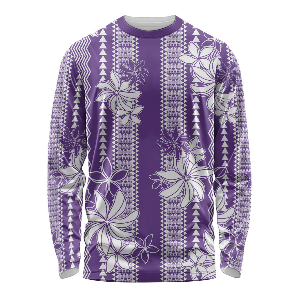 Hawaii Kakau Tribal Long Sleeve Shirt With Purple Tiare LT05 Unisex Purple - Polynesian Pride