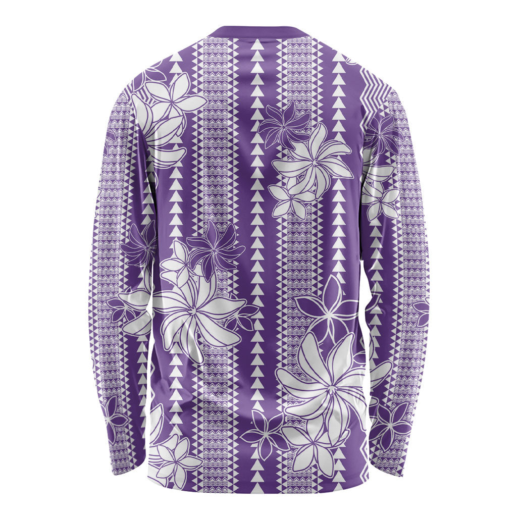 Hawaii Kakau Tribal Long Sleeve Shirt With Purple Tiare LT05 - Polynesian Pride